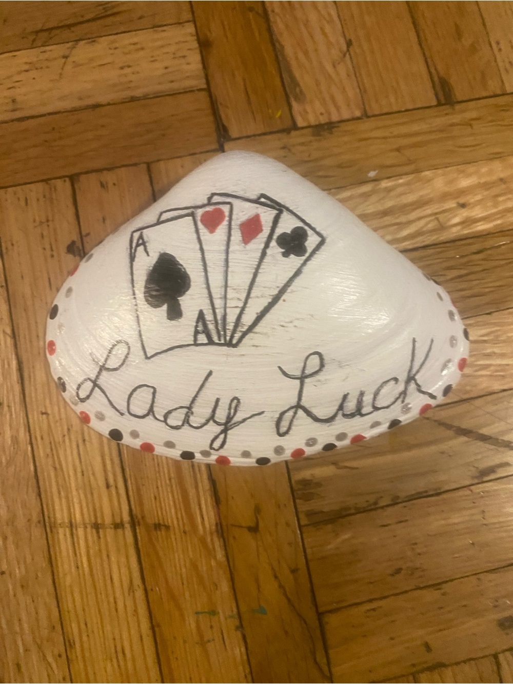 Hand-Painted 'Lady Luck' Shell Accent with Playing Cards